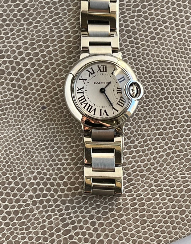 Pre-owned Cartier Ballon Bleu Silver 28 mm W69010Z4 Original Box & Papers