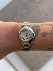 Pre-owned Cartier Ballon Bleu Silver 28 mm W69010Z4 Original Box & Papers