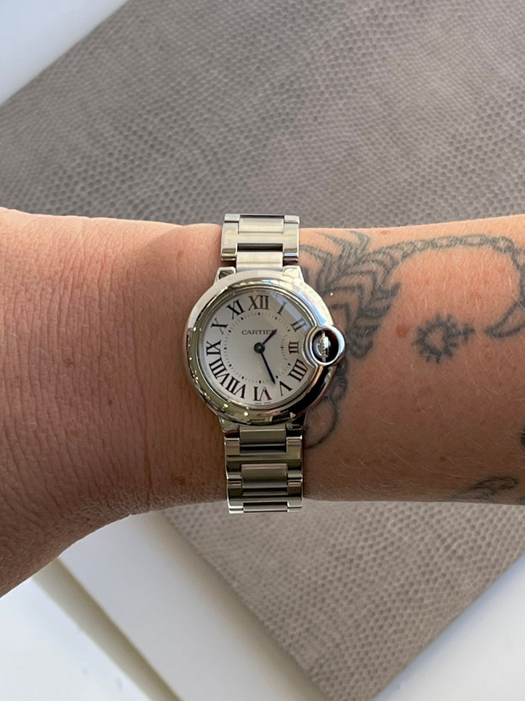 Pre-owned Cartier Ballon Bleu Silver 28 mm W69010Z4 Original Box & Papers