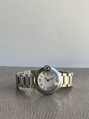 Pre-owned Cartier Ballon Bleu Silver 28 mm W69010Z4 Original Box & Papers