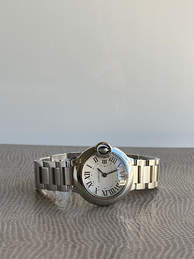 Pre-owned Cartier Ballon Bleu Silver 28 mm W69010Z4 Original Box & Papers