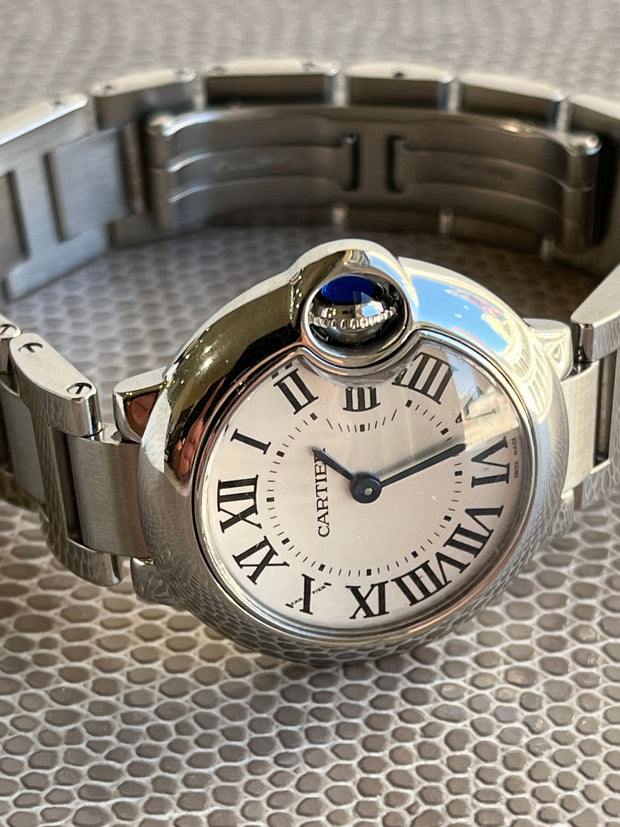 Pre-owned Cartier Ballon Bleu Silver 28 mm W69010Z4 Original Box & Papers