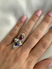 Antique Ruby, Sapphire, and Diamond Ring Set in Platinum