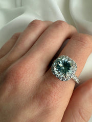 4.54 CT Aquamarine & Natural 1.90 CTW Diamonds Estate Ring in 14K White Gold