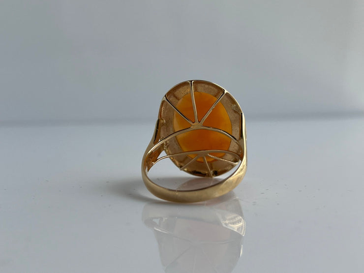 Back view of the delicate craftsmenship in this vintage 14K cameo ring.