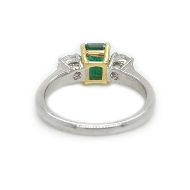 Two-Toned Green Emerald and Diamond Ring