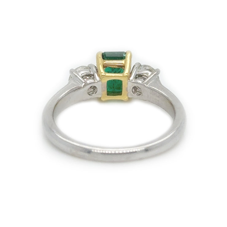 Two-Toned Green Emerald and Diamond Ring