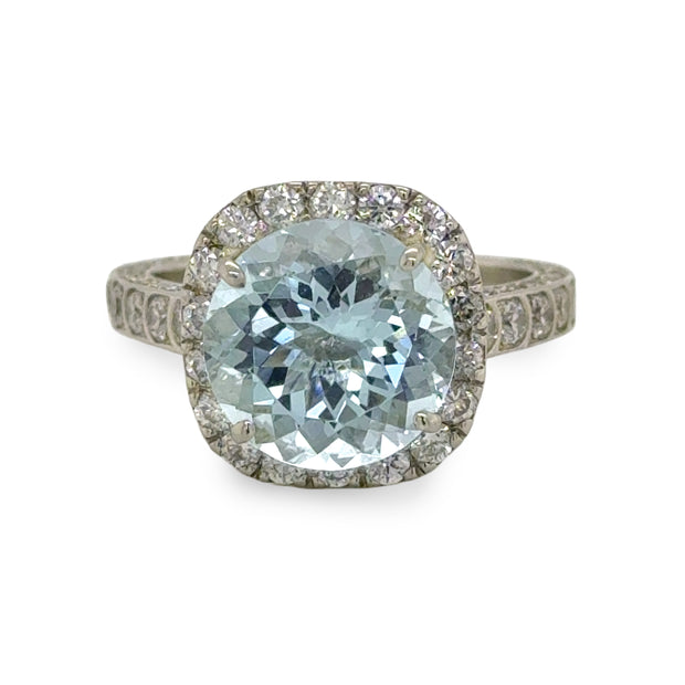 4.54 CT Aquamarine & Natural 1.90 CTW Diamonds Estate Ring in 14K White Gold