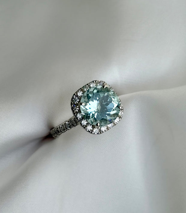 4.54 CT Aquamarine & Natural 1.90 CTW Diamonds Estate Ring in 14K White Gold