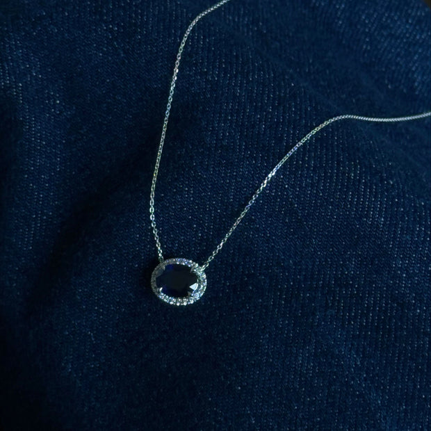 1.64 CT Sapphire Necklace with 0.09 CTW Diamond Halo