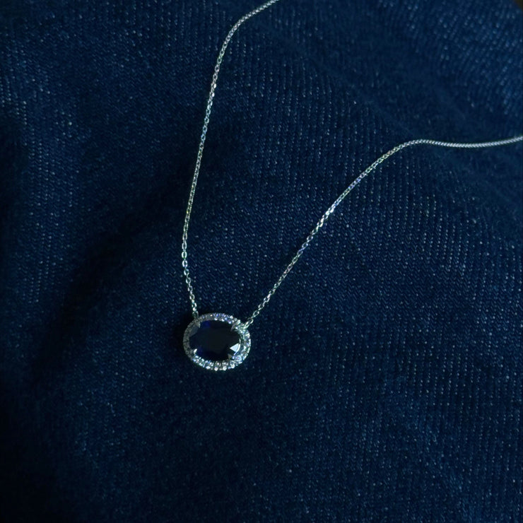 1.64 CT Sapphire Necklace with 0.09 CTW Diamond Halo