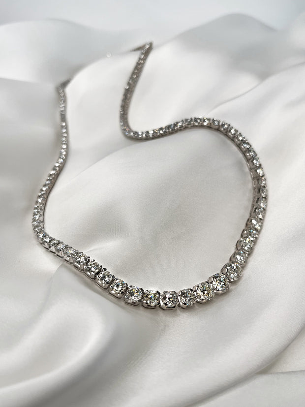 Natural 17.15 CTW RB Diamonds Set in 18K White Gold Tennis Necklace 17in"