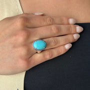 8.58 CT Turquoise with 0.24 CTW Sapphires in 18K White Gold Ring