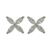 Natural diamond floral stud earrings with four marquise-cut diamonds in 18K white gold