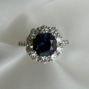 Fine jewelry sapphire and diamond ring designed for engagements or anniversaries

