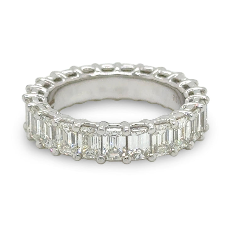 4.42 CTW Emerald Cut Diamond Eternity Band in 18K White Gold