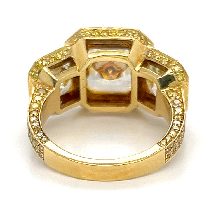 Yellow Diamond Three Stone Halo Ring