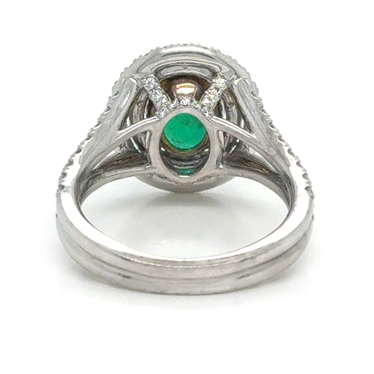 Emerald With Double Diamond Halo Ring