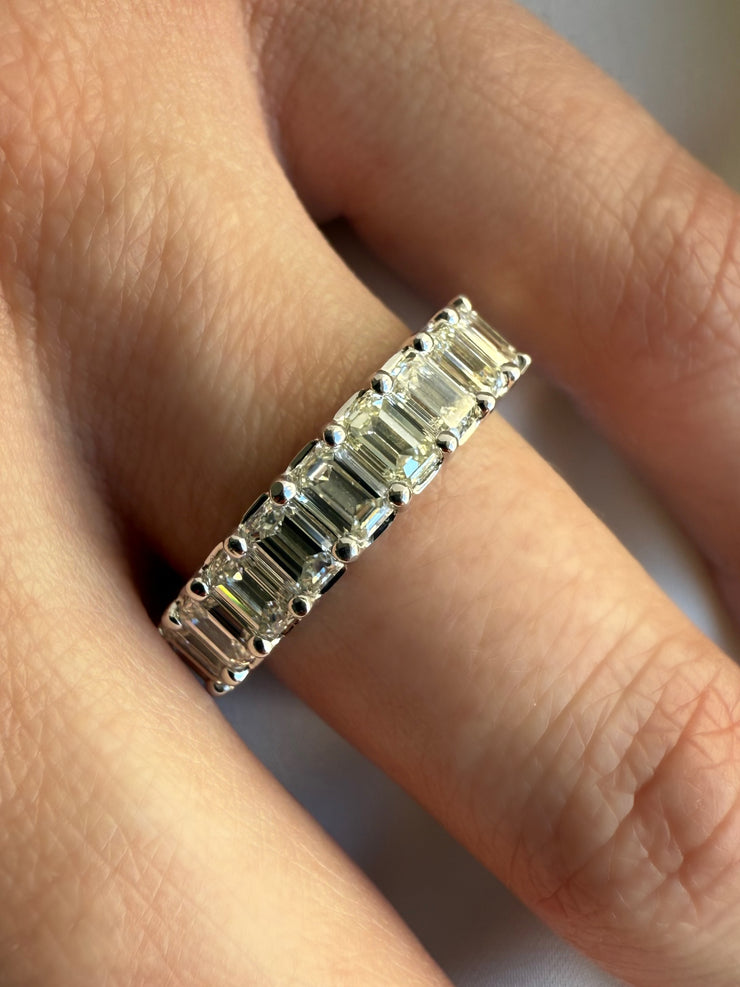 4.42 CTW Emerald Cut Diamond Eternity Band in 18K White Gold