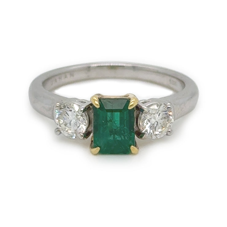 Two-Toned Green Emerald and Diamond Ring