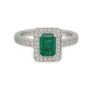 0.86ct Emerald with 0.44ct Diamond Halo Ring