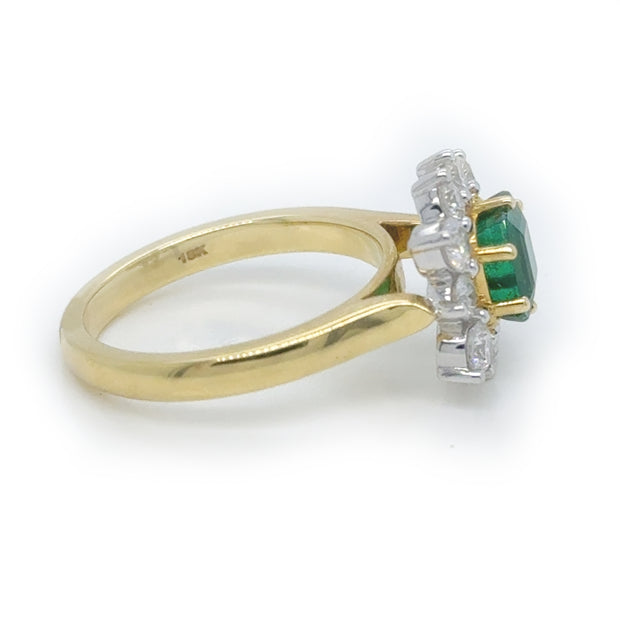 Emerald and Diamond Halo Ring