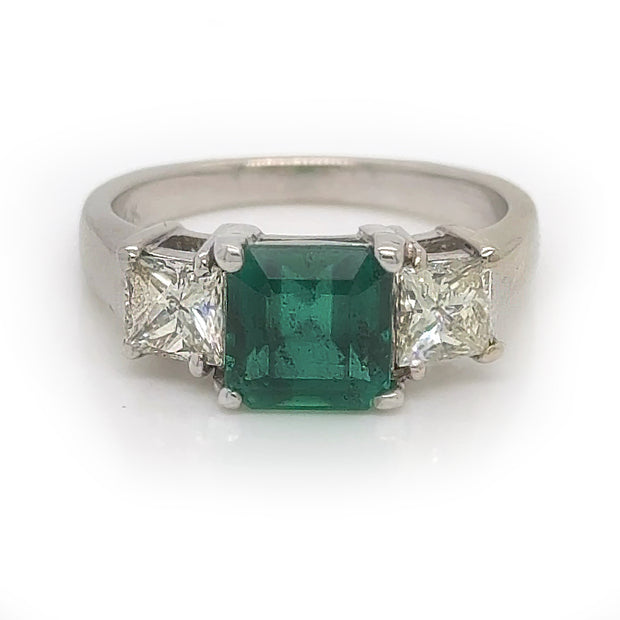 Emerald and Princess Cut Diamond Ring