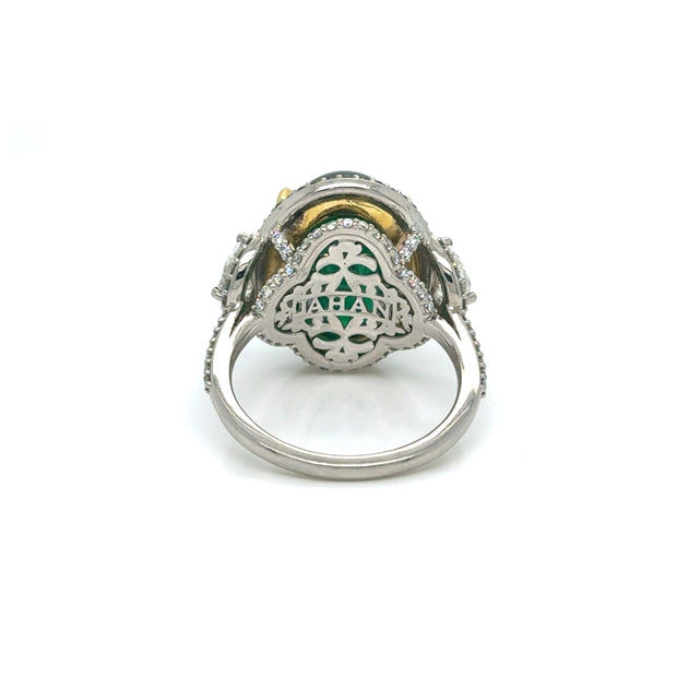 Cabochon Emerald with Diamond Side Stones