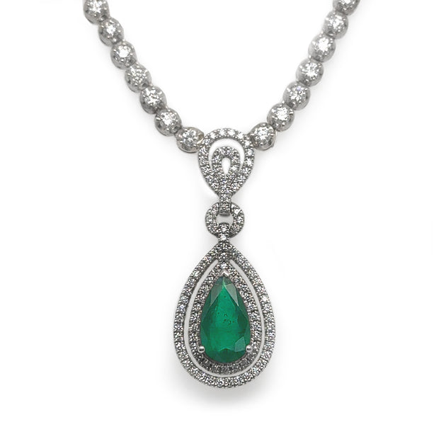 Pear Emerald Diamond Necklace