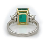 Emerald and Diamond Trapezoid Ring