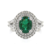 Emerald With Double Diamond Halo Ring