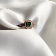 Showing of the emerald rich green color in natural light on silk.