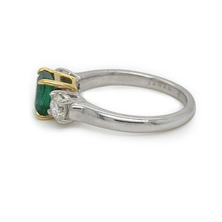 Two-Toned Green Emerald and Diamond Ring