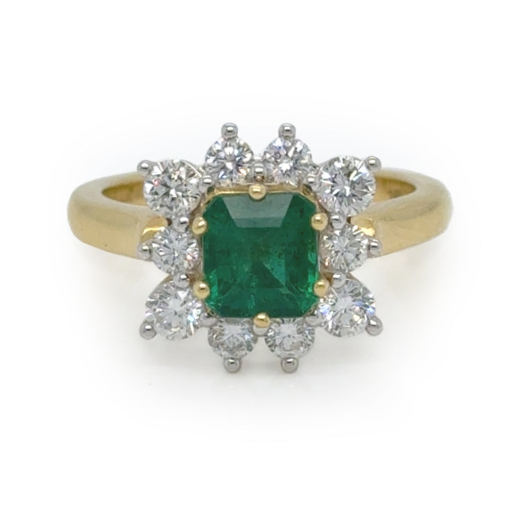 Emerald and Diamond Halo Ring