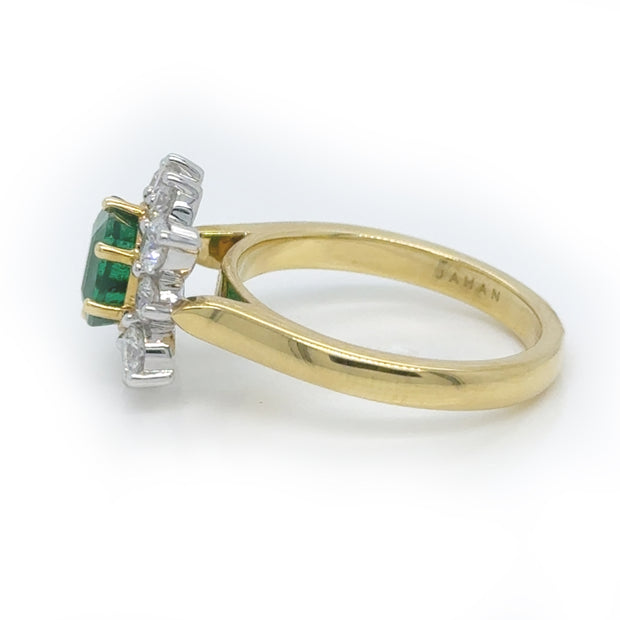 Emerald and Diamond Halo Ring