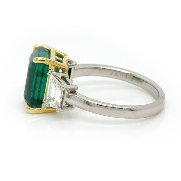 Emerald and Diamond Trapezoid Ring