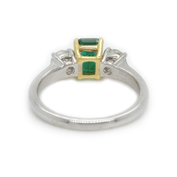 Two-Toned Green Emerald and Diamond Ring