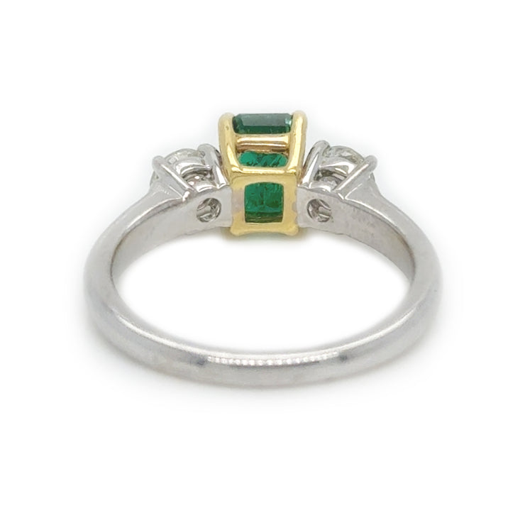 Two-Toned Green Emerald and Diamond Ring