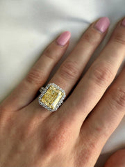 7.02 CT Fancy Yellow Radiant Cut Diamond Engagement Ring