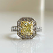 2.04 CT Fancy Yellow Radiant Diamond Halo Ring in 18K Two-Tone Gold