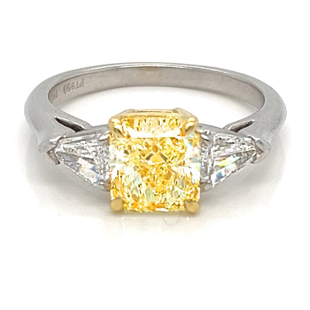 Platinum 18k Yellow Gold 2.15ct Fancy Yellow Radiant 0.60ctw Kite Diamonds