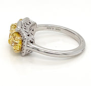 Fancy Yellow Three Stone Halo Ring