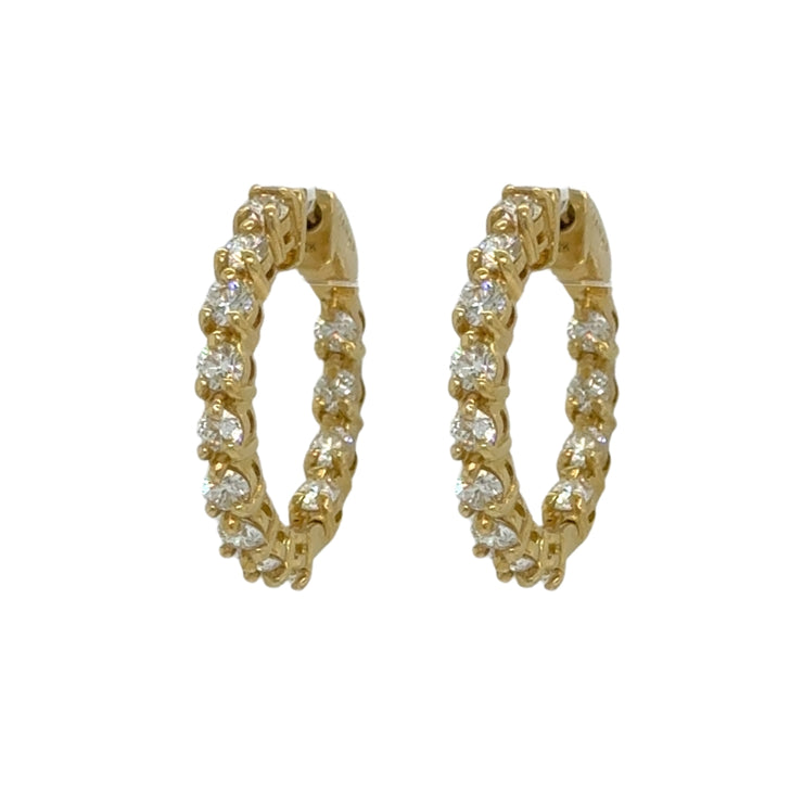 Stunning 1.7 CTW Diamond Hoops crafted from 18K yellow gold, featuring a dazzling arrangement of round brilliant diamonds for everyday luxury.
