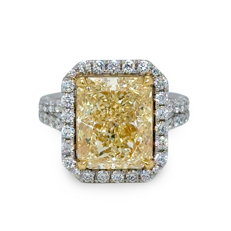 7.02 CT Fancy Yellow Radiant Cut Diamond Engagement Ring