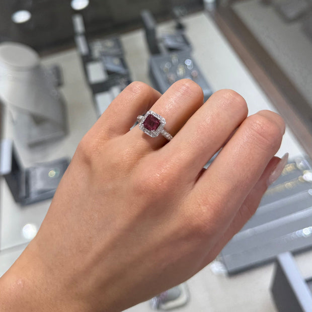 Luxury asscher-cut pink tourmaline and diamond ring in elegant design