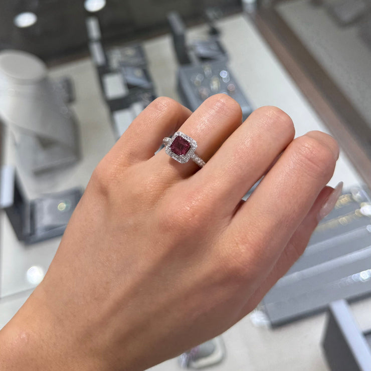 Luxury asscher-cut pink tourmaline and diamond ring in elegant design