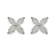 Pair of natural marquise diamond stud earrings set in 18K white gold