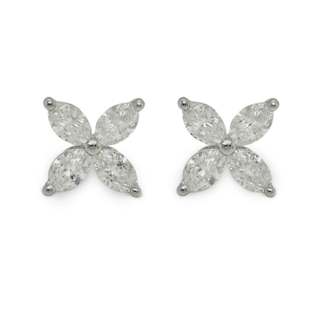 Pair of natural marquise diamond stud earrings set in 18K white gold