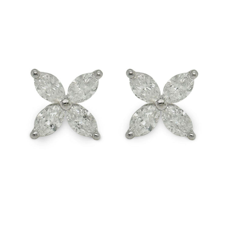 Pair of natural marquise diamond stud earrings set in 18K white gold