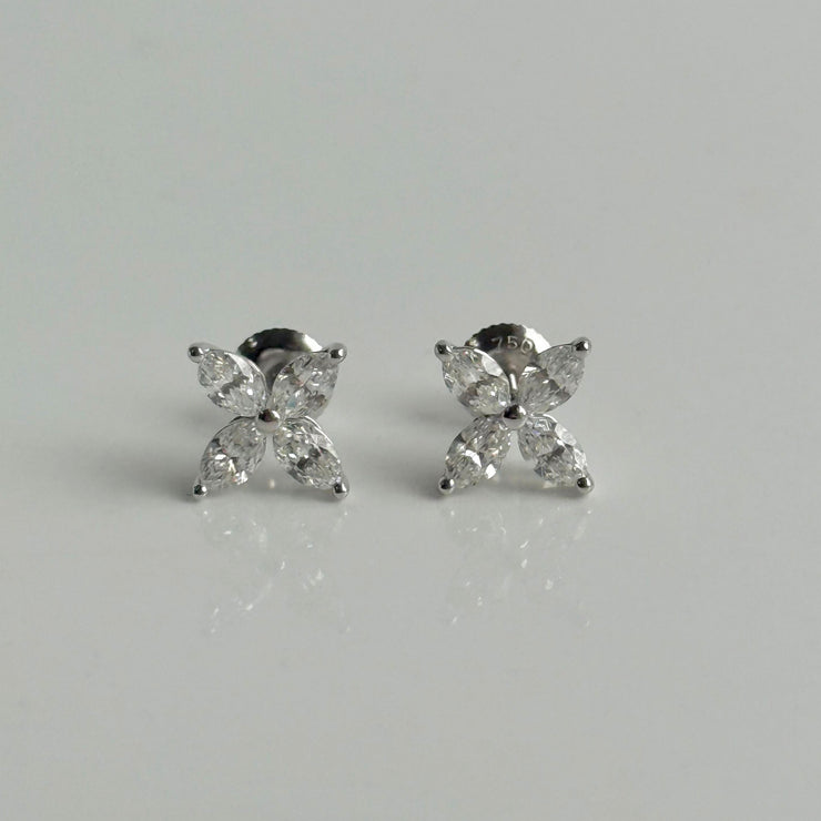 Detailed view of 1.34 CTW marquise diamond stud earrings with certification
